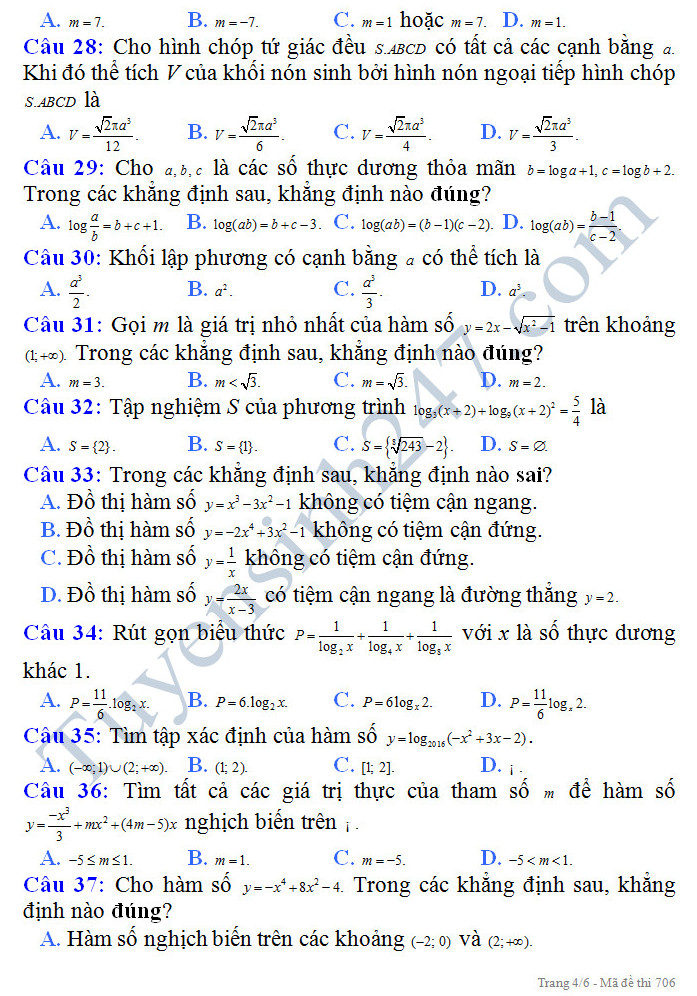 De thi hoc ki 1 mon Toan 12 - So GD&DT Binh Thuan nam 2016-2017