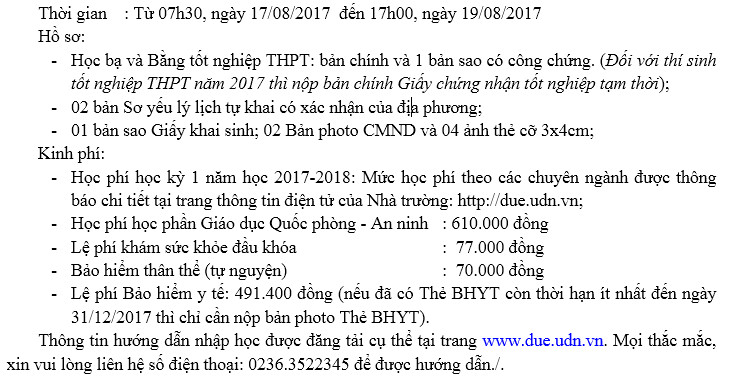 Thu tuc nhap hoc truong Dai hoc Kinh te - DH Da Nang 2017