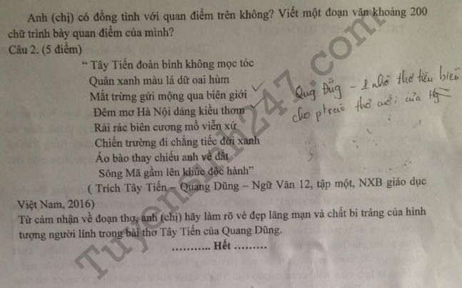 De thi hoc ki 1 lop 12 mon Van THPT Quoc Oai nam 2017 - 2018