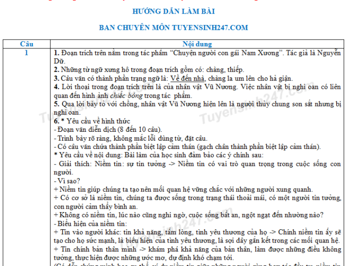 Dap an de thi tuyen sinh vao lop 10 mon Van Hung Yen nam 2018