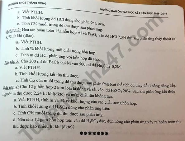 De cuong on tap ki 1 lop 9 mon Hoa 2018 - THCS Thanh Cong