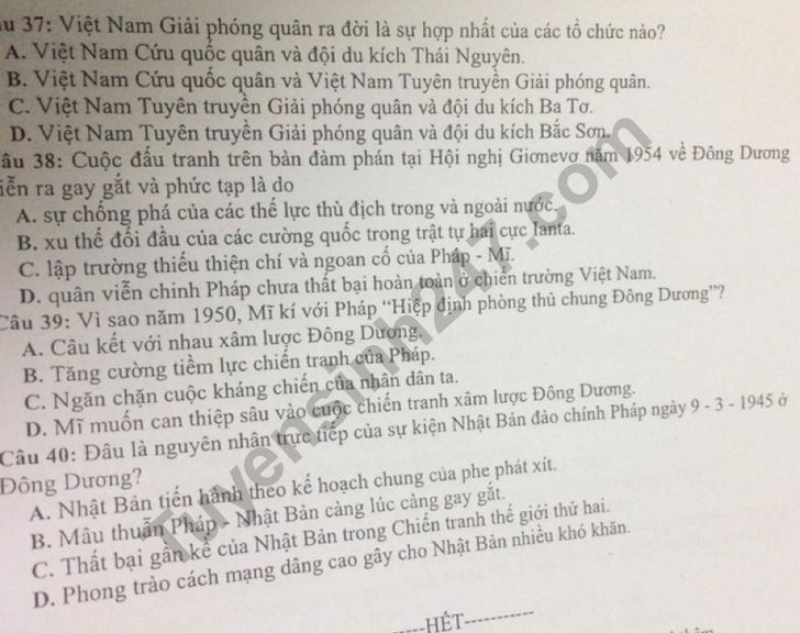 De thi thu THPTQG mon Su 2019 - So GD Ninh Binh lan 1