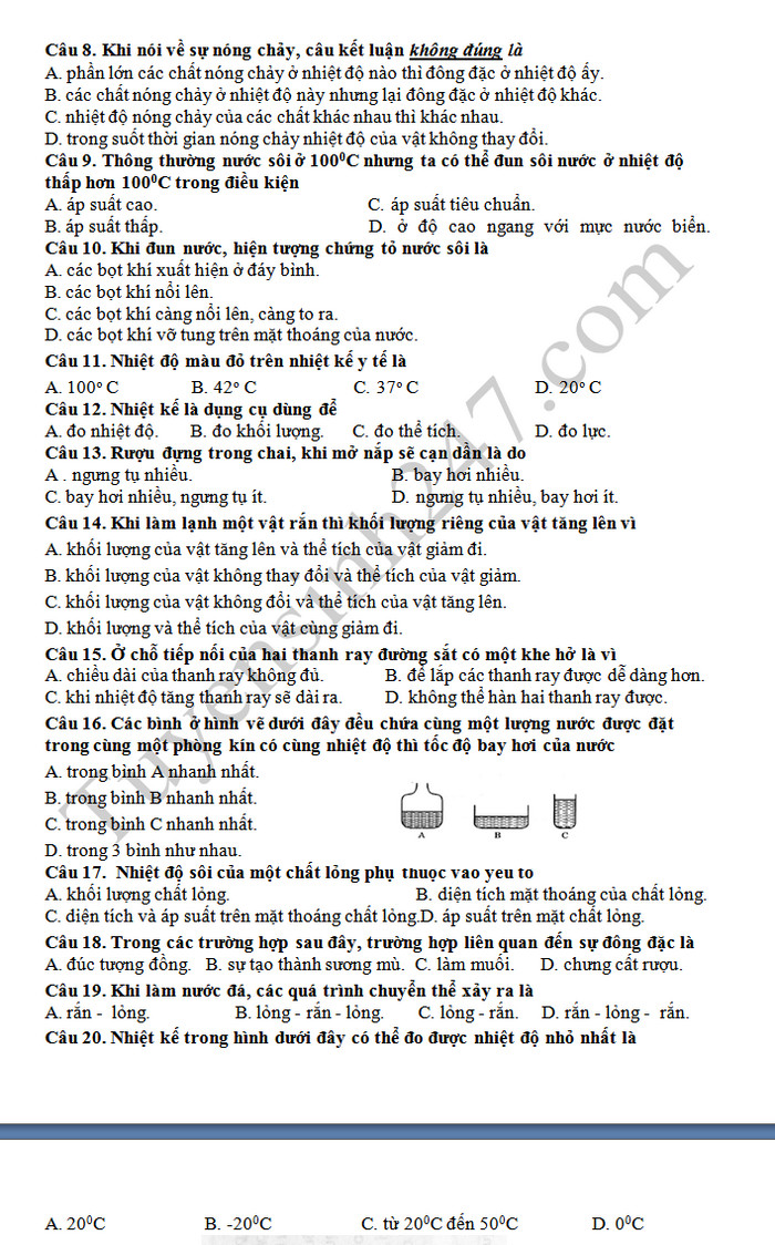 De thi ki 2 mon Li lop 6 - THCS Da Kho 2019