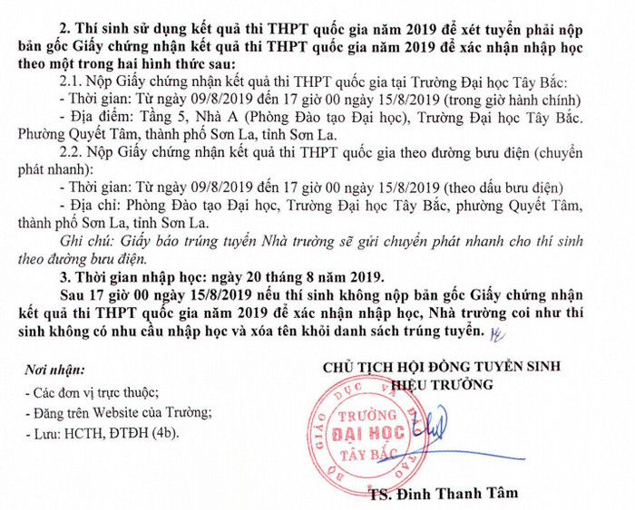 Thu tuc nhap hoc truong Dai hoc Tay Bac nam 2019