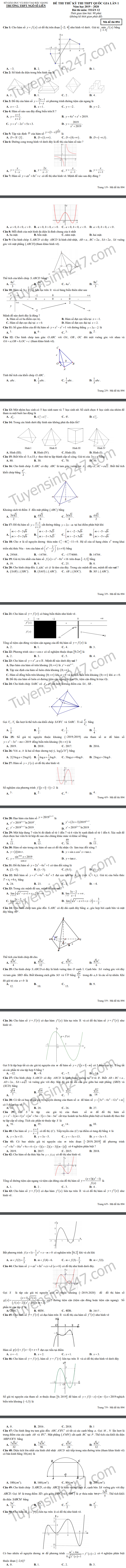 De thi thu THPTQG mon Toan 2020 - THPT Ngo Si Lien lan 1