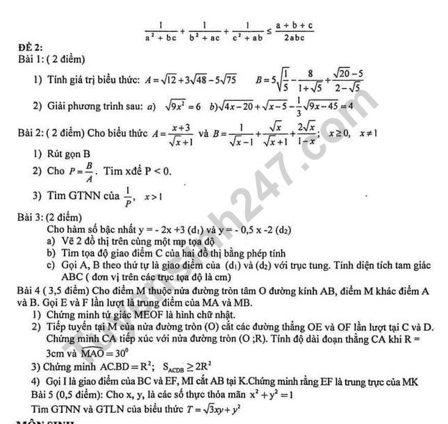 De cuong on tap ki 1 lop 9 mon Toan THCS Ngo Si Lien 2019