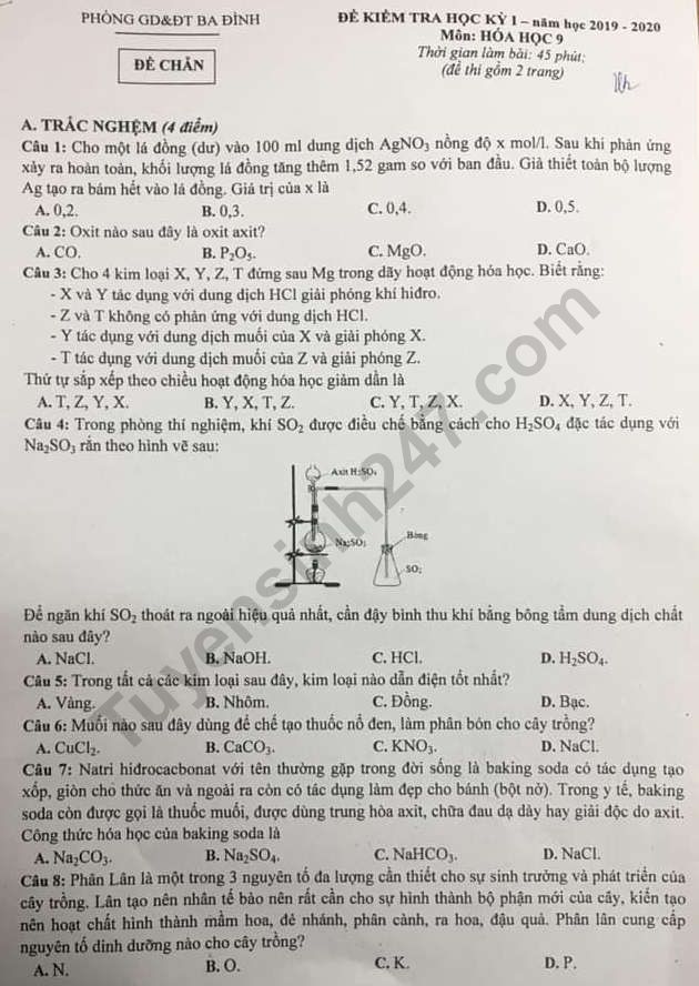 đề Thi Ki 1 Mon Hoa Lớp 9 Năm 19 Phong Gd Amp đt Ba đinh