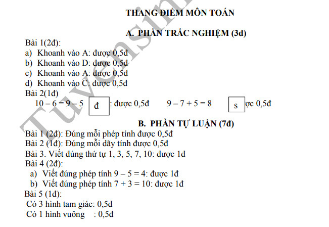 De thi ki 1 mon Toan lop 1 nam 2019 - 2020 TH Yen Phu