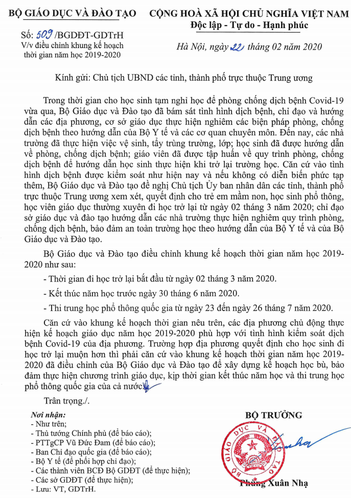 Thu tuong: Chua chot cho hoc sinh di hoc tro lai vao ngay 2/3