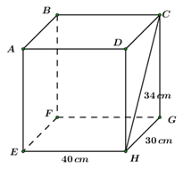 Một Cái Bể Hình Hộp Chữ Nhật Abcd Efgh Có Các Kích Thức Eh = 40 Cm, Hg = 30  Cm, Ch = 34 Cm Như Hình Vẽ.