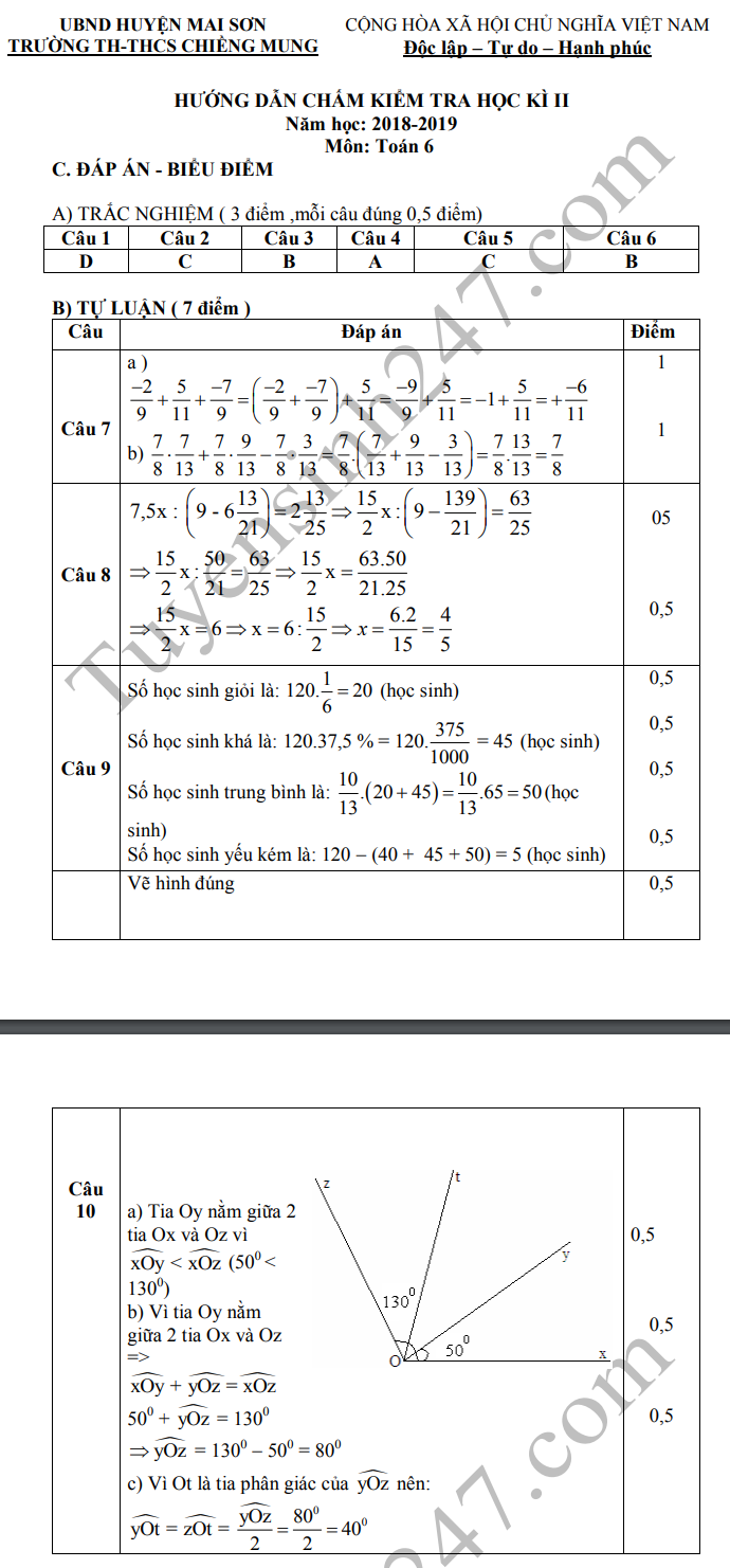 De thi ki 2 mon Toan lop 6 THCS Chieng Mung 2019