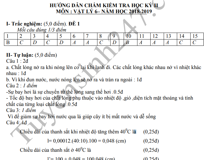 De thi ki 2 lop 6 mon Ly 2019 - THCS Tran Cao Van