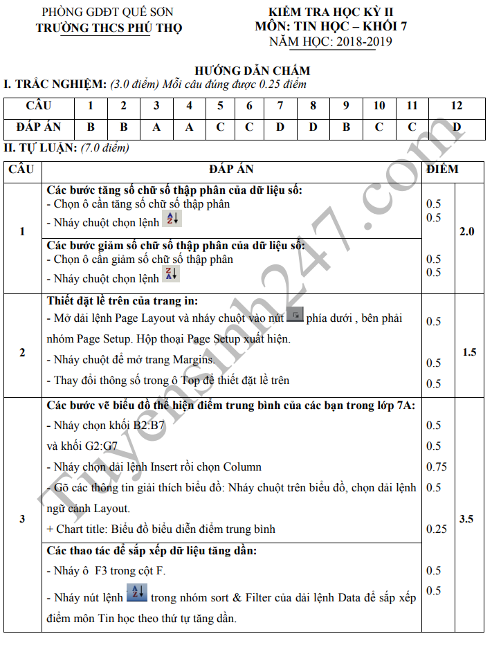 De thi ki 2 lop 7 mon Tin - THCS Phu Tho 2019