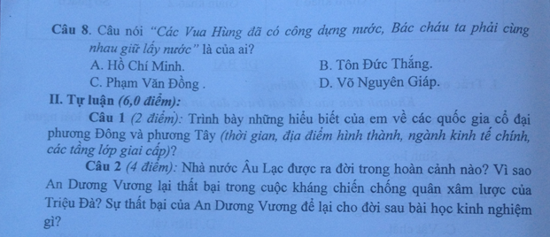 De thi ki 2 lop 6 mon Su - Phong GD Tinh Gia 2019