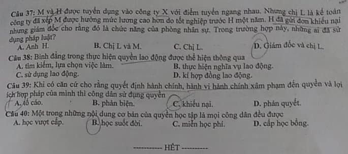 De thi thu mon GDCD tot nghiep THPT 2020 lan 3 Chuyen Thai Binh