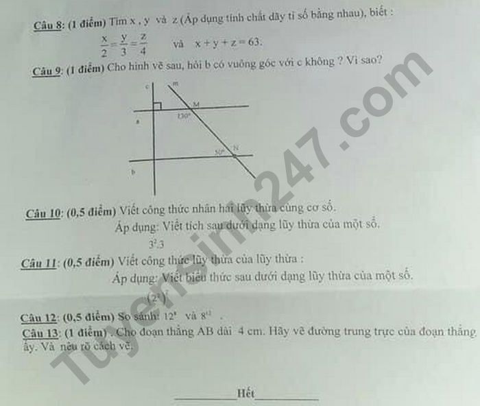 De kiem tra giua HK1 nam 2020 mon Toan 7 THCS Tan Dong