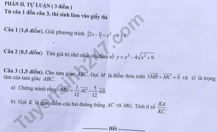 De kiem tra giua HK1 lop 10 mon Toan - THPT Chu Van An 2020