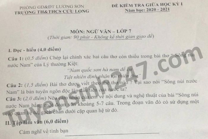 De kiem tra giua HK1 nam 2020 TH-THCS Cuu Long Van lop 7