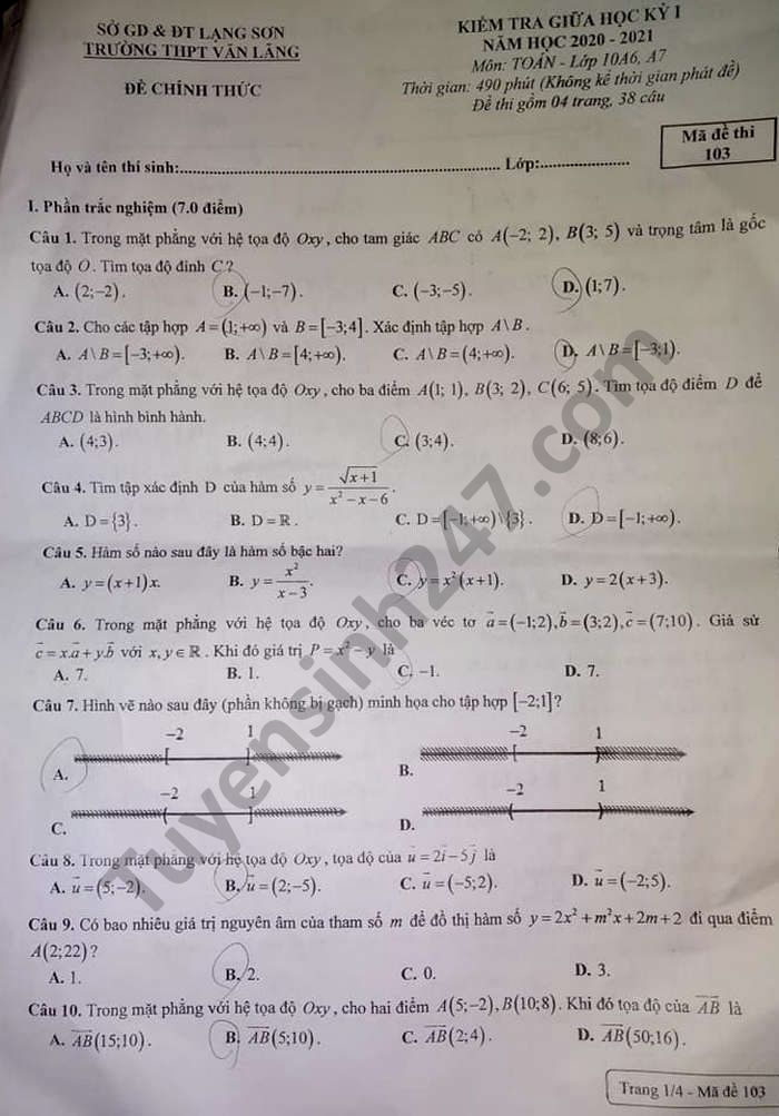 De kiem tra giua HK1 Toan lop 10 nam 2020 THPT Van Lang