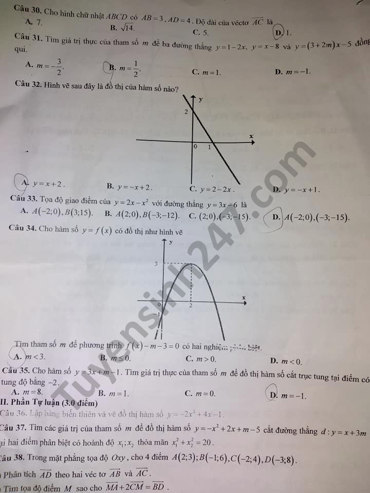 De kiem tra giua HK1 Toan lop 10 nam 2020 THPT Van Lang