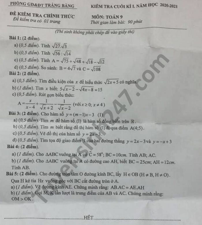 Đề thi sẽ giúp bạn củng cố kiến thức và chuẩn bị tốt nhất cho kì thi. Hãy xem đề thi và làm bài để cảm nhận được sự tiến bộ của mình.