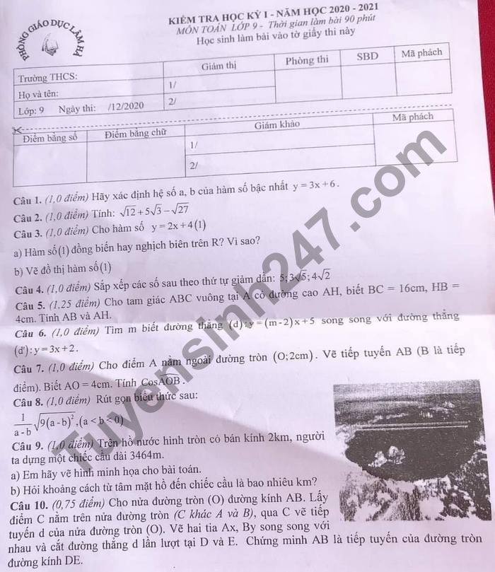 Sắp đến học kì 1 rồi, hãy xem đề thi Toán lớp 9 được chuẩn bị chu đáo và cập nhật mới nhất. Việc luyện tập các đề thi sẽ giúp bạn chuẩn bị tốt hơn cho kỳ thi sắp tới. Xem hình để tìm hiểu thêm về đề thi học kì 1 Toán lớp