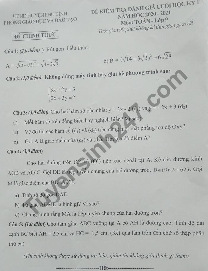 Đề thi học kì 1, Toán lớp 9: Đề thi học kì 1, Toán lớp 9 là cơ hội để học sinh đánh giá được năng lực của mình và cải thiện kỹ năng giải toán. Hãy xem qua đề thi để hỗ trợ học tập và nâng cao khả năng giải toán của mình.