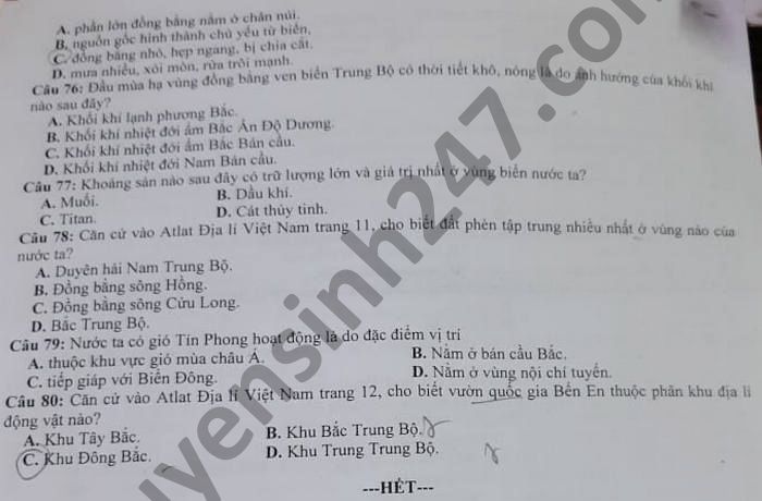De thi thu tot nghiep THPT 2021 mon Dia THPT chuyen Le Thanh Tong