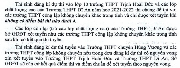 Thong tin tuyen sinh vao lop 10 tinh Binh Duong nam 2021 - 2022