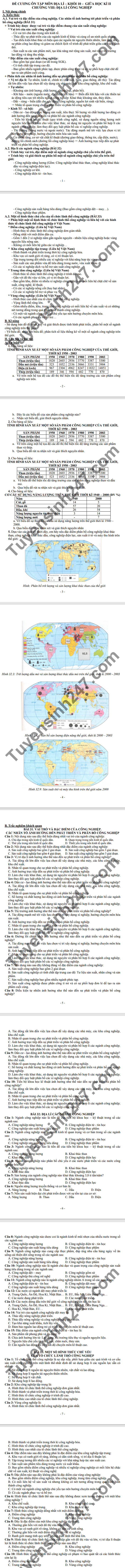 De cuong on tap mon Dia lop 10 giua ki 2 THPT Duc Trong 2021