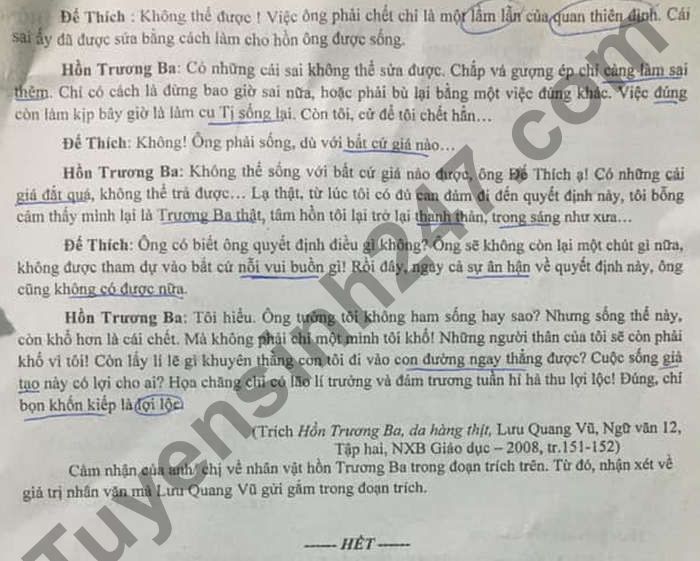 De thi thu tot nghiep THPT 2021 lan 1 mon Van - THPT Tran Hung Dao