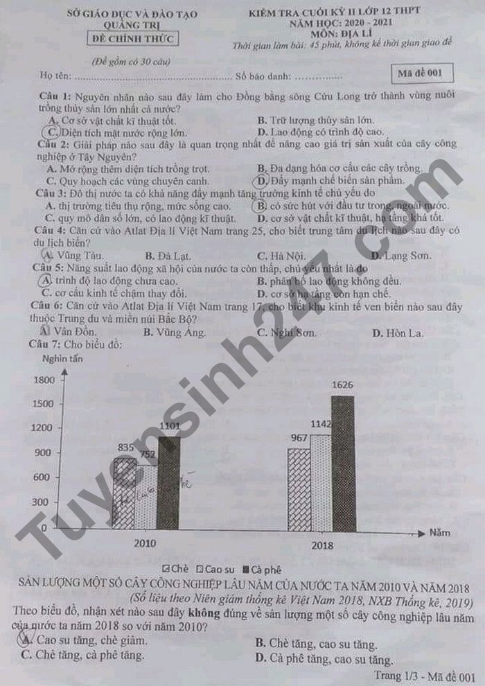 De thi cuoi ki 2 lop 12 mon Dia - So GD Quang Tri 2021 (Co dap an)