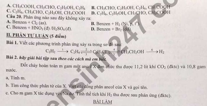 De thi hoc ki 2 mon Hoa lop 11 - THPT Cu Chinh Lan 2021