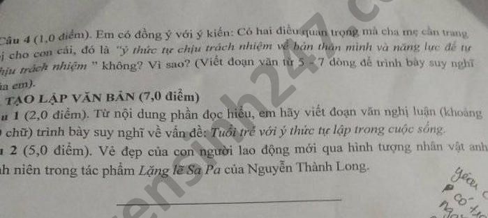 De thi thu vao lop 10 nam 2021 - Phong GD Thach Thanh mon Van