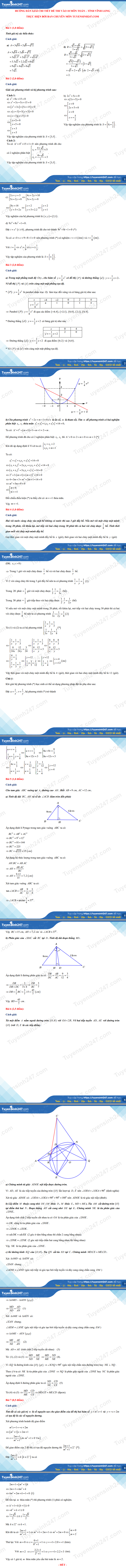 Dap an de thi vao lop 10 mon Toan 2021 - tinh Vinh Long