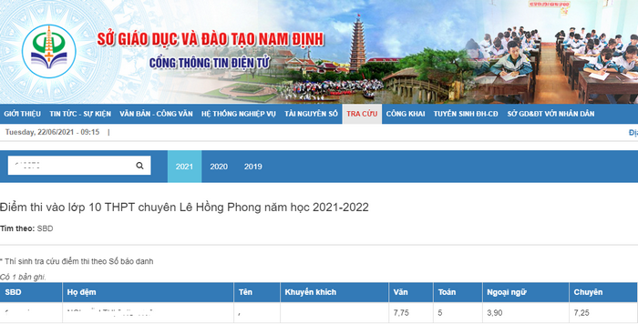 Da co diem thi vao lop 10 THPT chuyen Le Hong Phong - Nam Dinh nam 2021