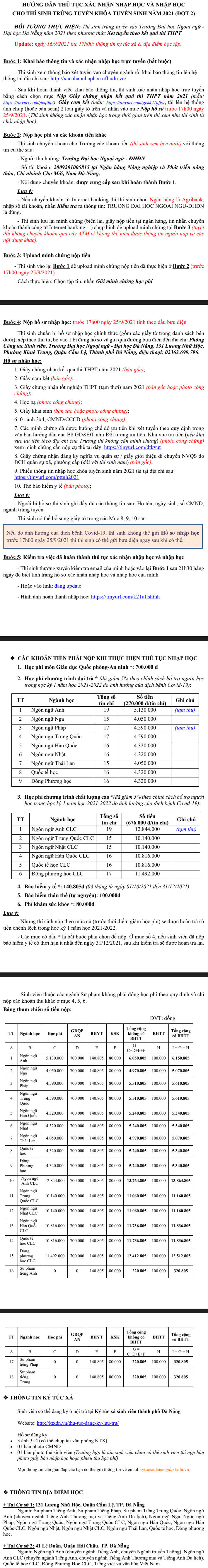 Thu tuc nhap hoc Dai hoc Ngoai ngu - DH Da Nang 2021