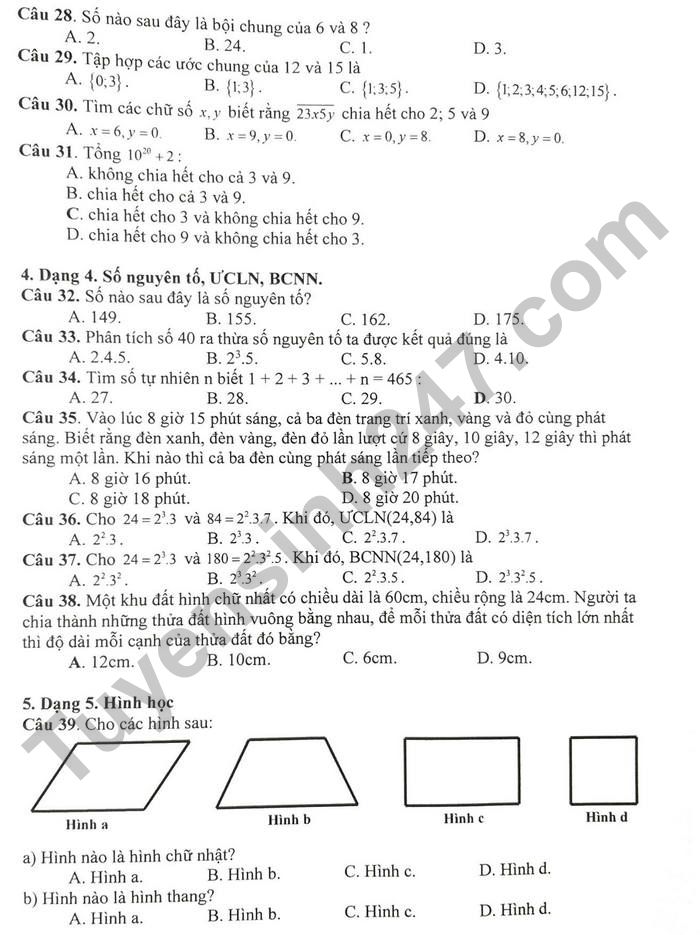 De cuong giua ki 1 Toan 6 nam 2021 - THCS Tran Duy Hung