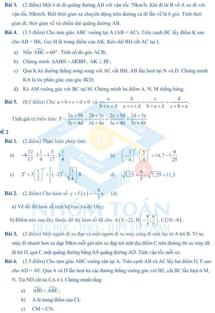Noi dung on tap hoc ki 1 Toan lop 7 - TH, THCS & THPT Archimedes Dong Anh 2021