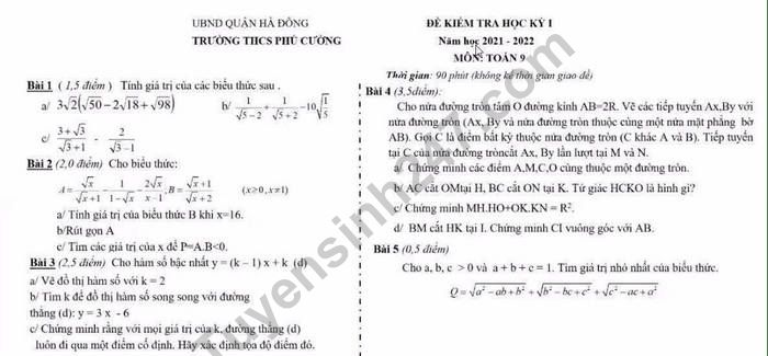 Để có thể được chuẩn bị cho kì thi Toán lớp 9 một cách tốt nhất, bạn cần phải làm nhiều đề thi Toán khác nhau. Hãy xem hình ảnh để tải xuống đề thi Toán lớp 9 và bắt đầu luyện tập ngay hôm nay!