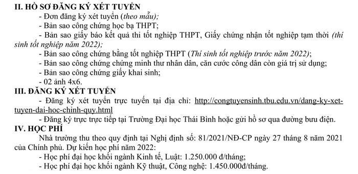 Phuong thuc tuyen sinh Dai hoc Thai Binh nam 2022