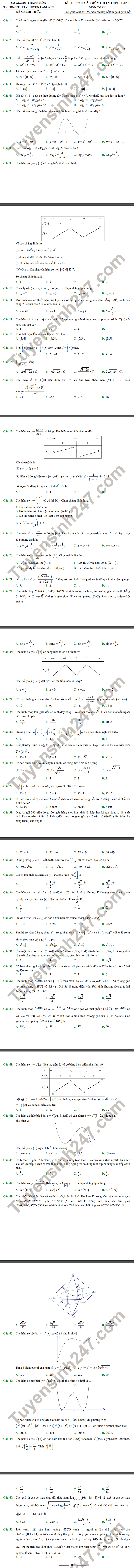 De KS thi tot nghiep THPT nam 2022 mon Toan - THPT Chuyen Lam Son lan 1