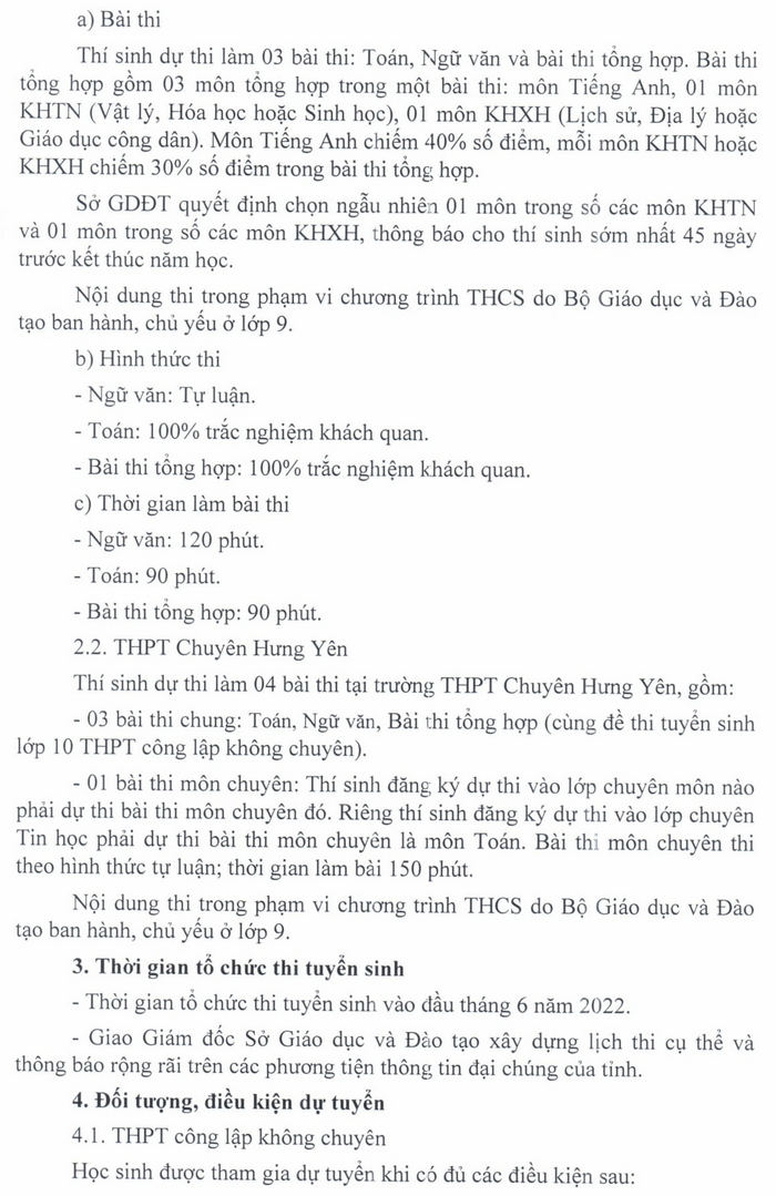 Phuong an tuyen sinh vao lop 10 Hung Yen nam 2022-2023