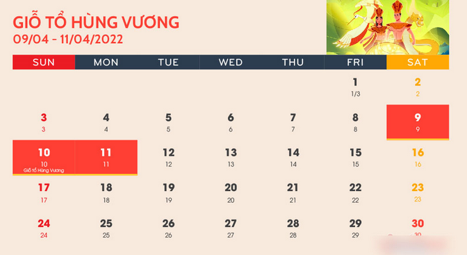 Lich nghi gio to Hung Vuong, 30/4 nam 2022