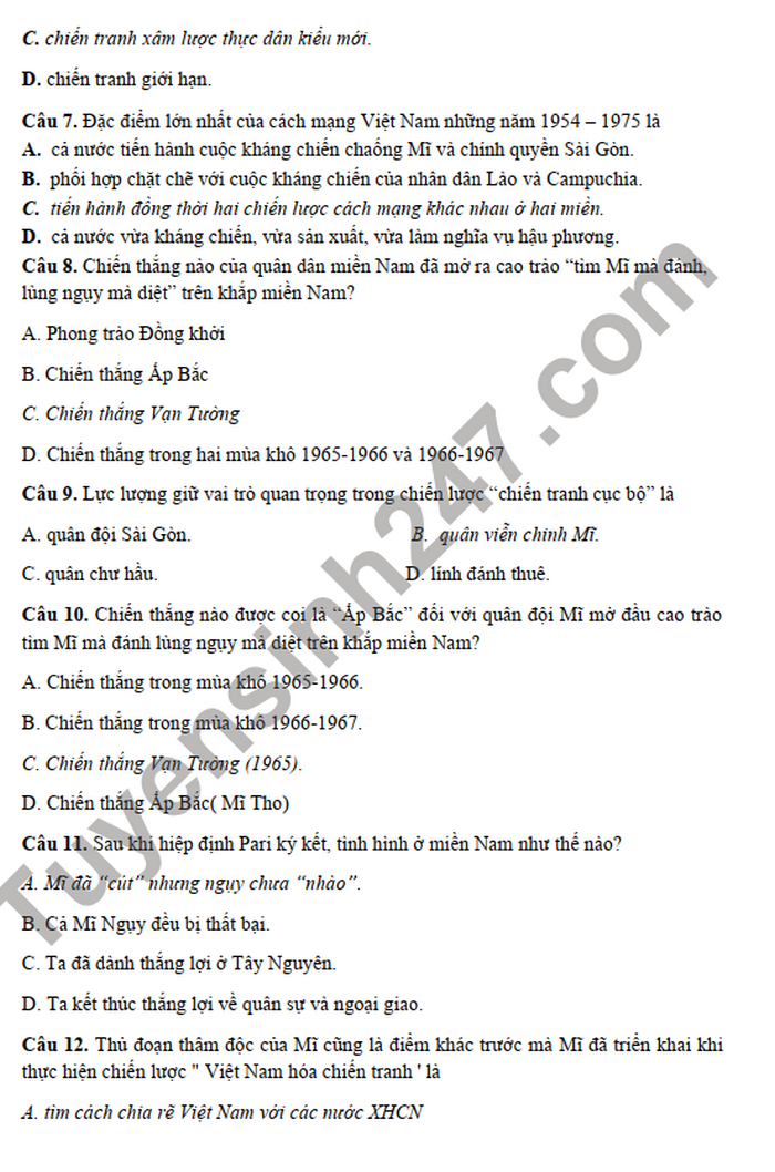 De thi hoc ki 2 mon Su lop 12 - THPT so 2 Bao Thang nam 2022 (Minh hoa)