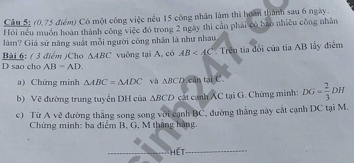 De thi hoc ki 2 mon Toan lop 7 - THCS Luong The Vinh nam 2022 (de tham khao)
