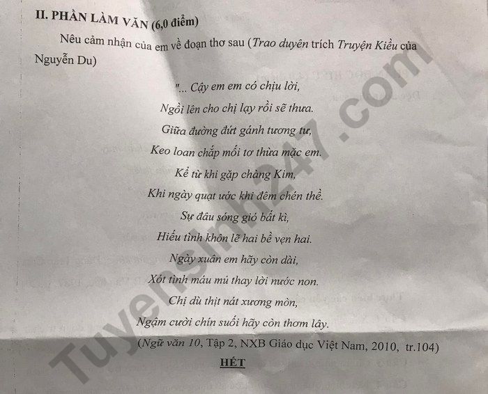 De thi ki 2 lop 10 mon Van - THPT Nguyen Khuyen 2022