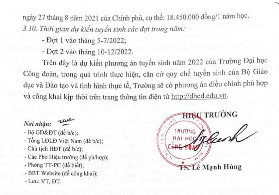 Thong tin tuyen sinh Dai hoc Cong Doan 2022