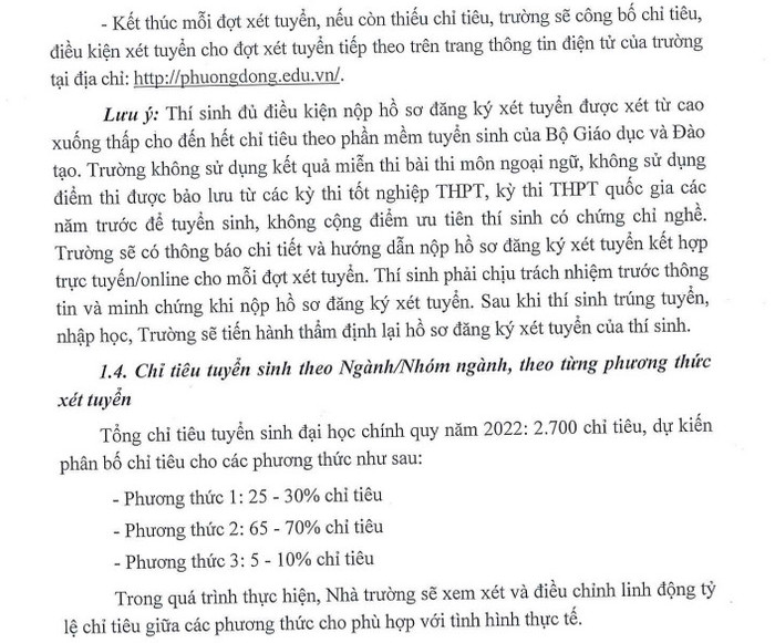 Thong tin tuyen sinh Dai hoc Phuong Dong 2022