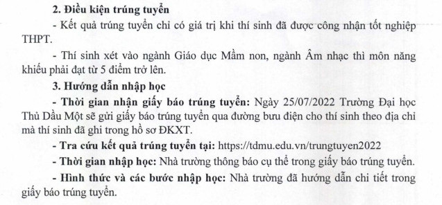 Dai hoc Thu Dau Mot cong bo diem chuan DGNL 2022